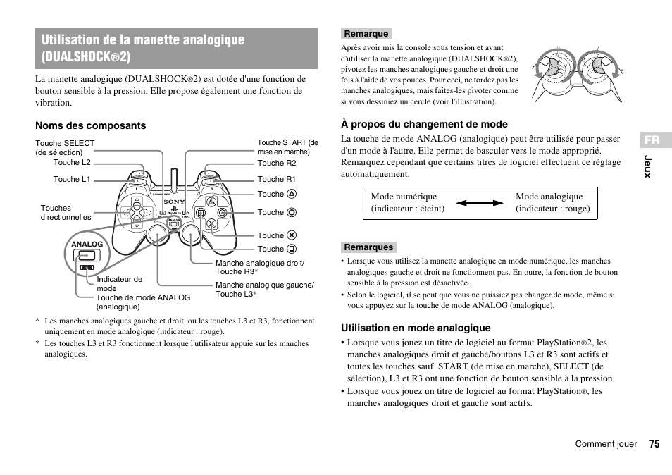 Utilisation de la manette analogique (dualshock | Sony SCPH-70011 User Manual | Page 75 / 172