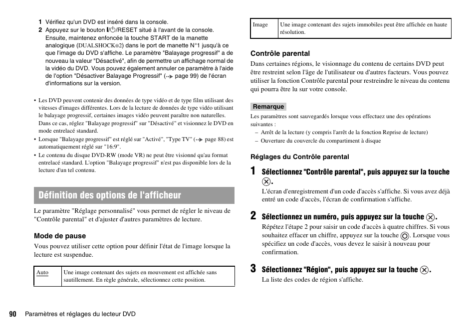 Définition des options de l'afficheur | Sony SCPH-70011 User Manual | Page 90 / 172