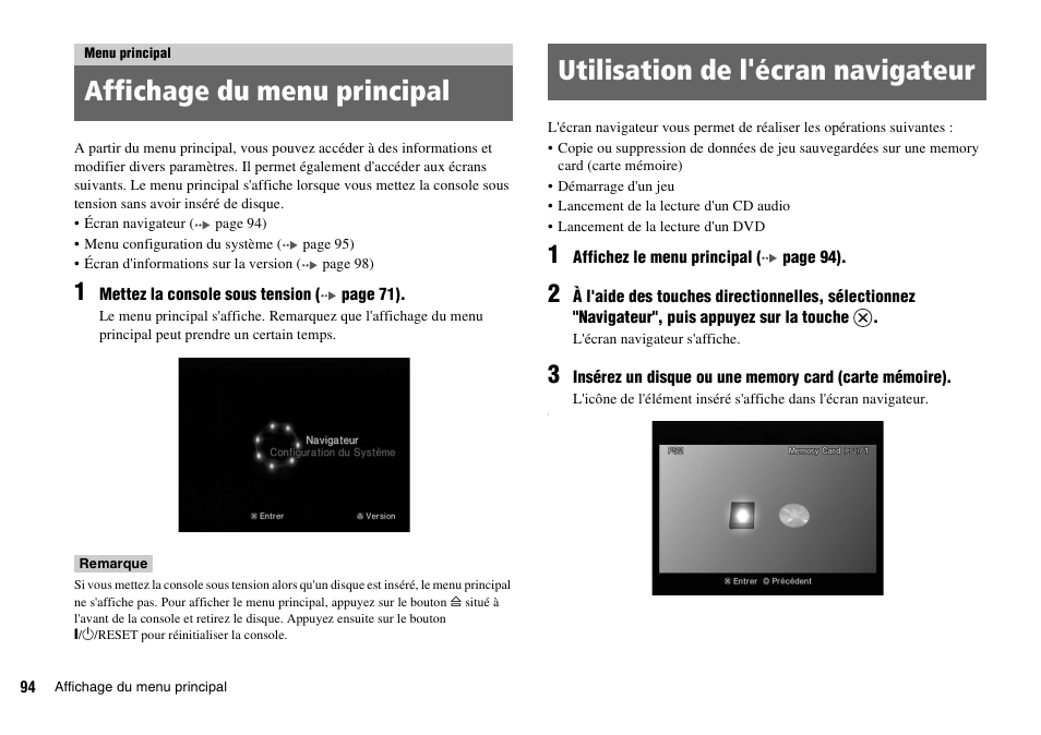 Menu principal | Sony SCPH-70011 User Manual | Page 94 / 172