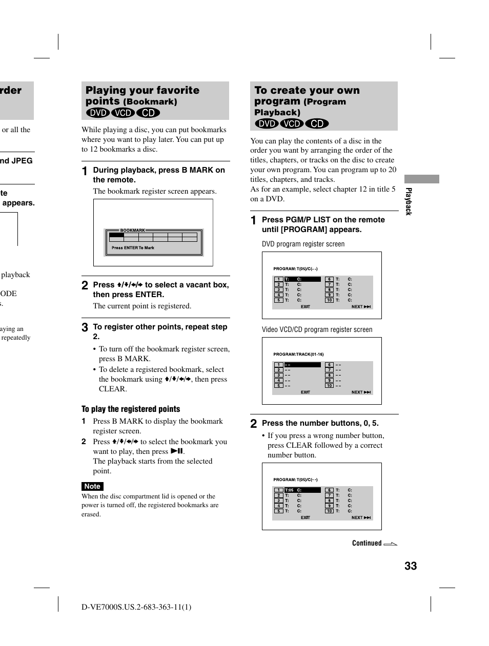 Playing your favorite points, Rder | Sony D-VE7000S User Manual | Page 33 / 60