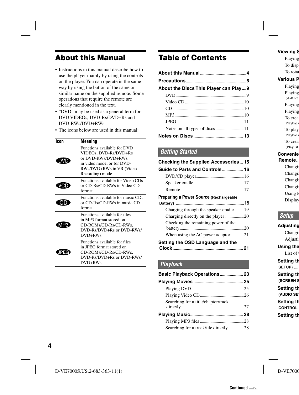 Sony D-VE7000S User Manual | Page 4 / 60