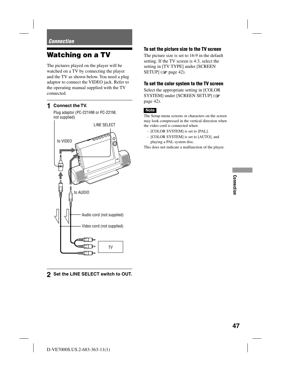 Watching on a tv | Sony D-VE7000S User Manual | Page 47 / 60