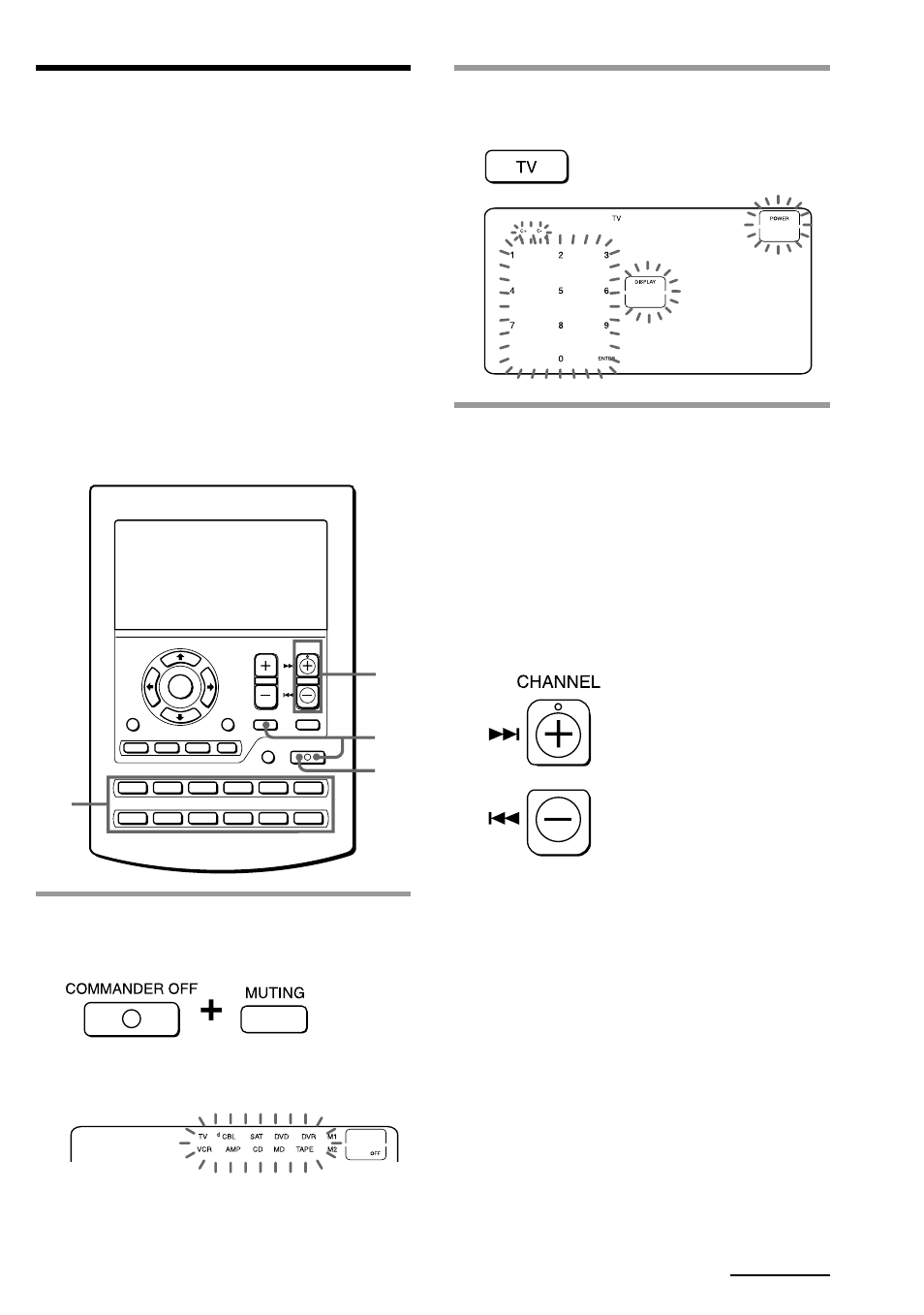 Finding a component code with the search function, While pressing commander off, press muting, Before starting the search function | All the component names on the display flash, Continued | Sony RM-AV2500 User Manual | Page 11 / 76