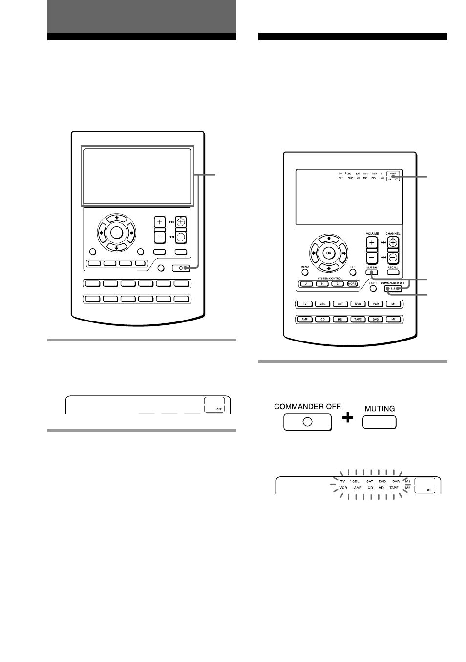 Using other functions, Locking the controls — hold function, Protecting your settings — preset lock function | Protecting your settings, Locking the controls, While pressing commander off, press muting, All the component names flash and “off” appears, Off” is displayed | Sony RM-AV2500 User Manual | Page 46 / 76