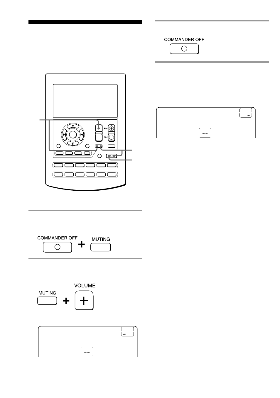 Setting the key-touch beep, Press commander off, While pressing commander off, press muting | While pressing muting, press volume, On” appears on the display | Sony RM-AV2500 User Manual | Page 50 / 76