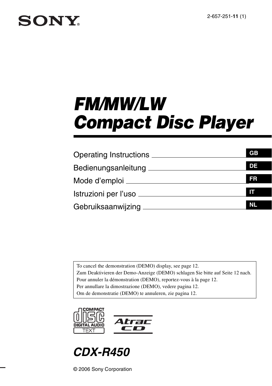 Sony CDX-R450 User Manual | 100 pages