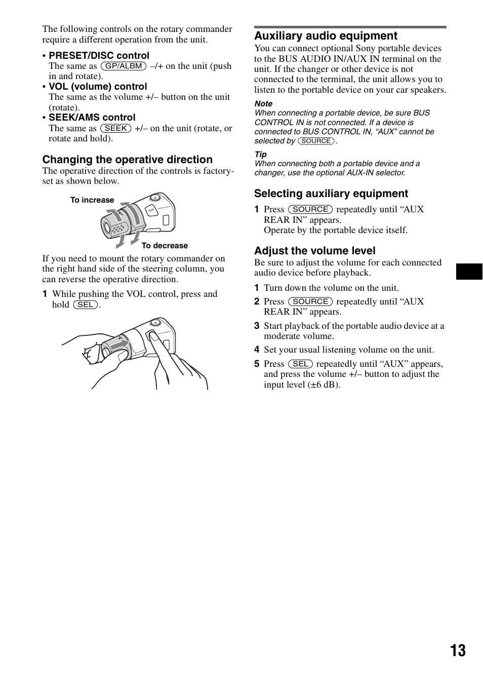 Auxiliary audio equipment | Sony CDX-R450 User Manual | Page 13 / 100