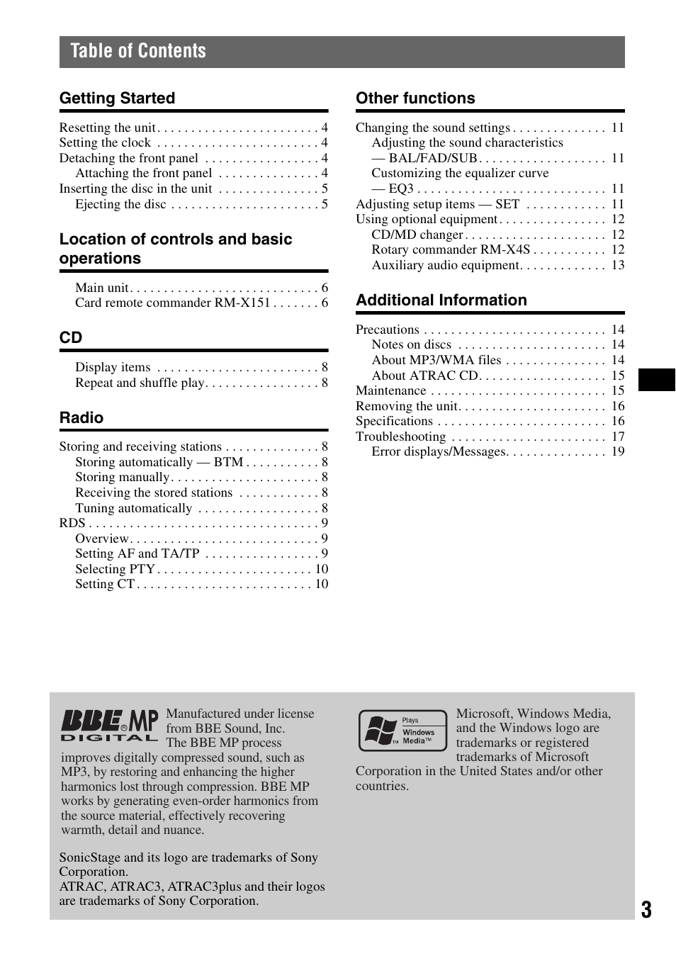 Sony CDX-R450 User Manual | Page 3 / 100