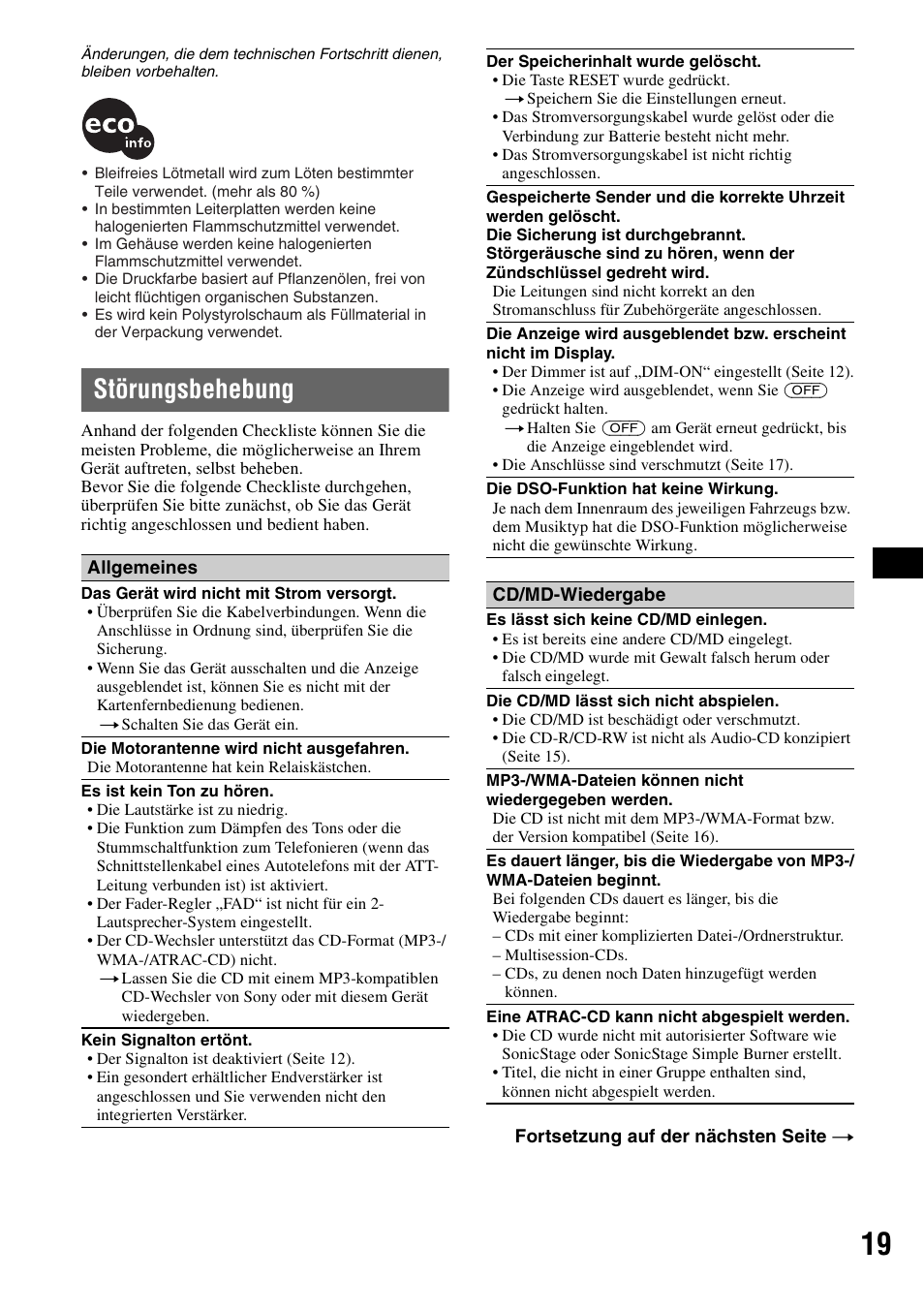 Störungsbehebung | Sony CDX-R450 User Manual | Page 37 / 100