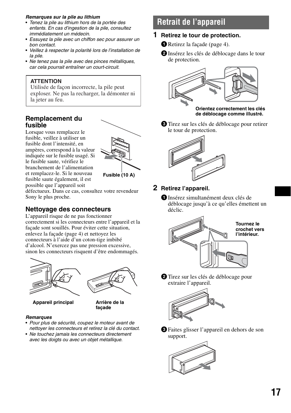 Retrait de l’appareil | Sony CDX-R450 User Manual | Page 55 / 100