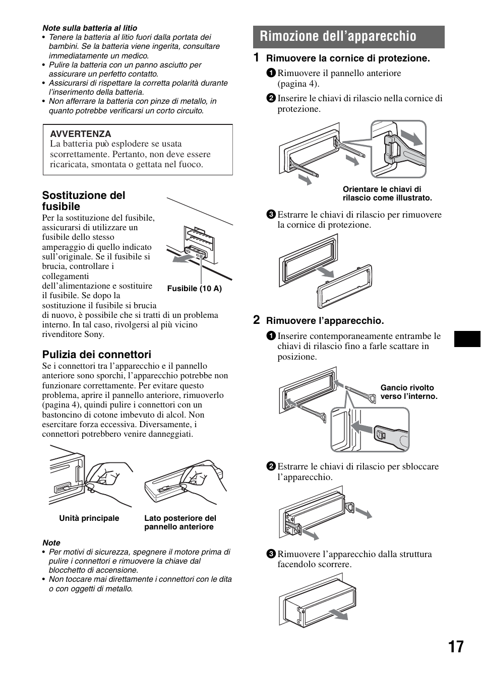 Rimozione dell’apparecchio | Sony CDX-R450 User Manual | Page 75 / 100
