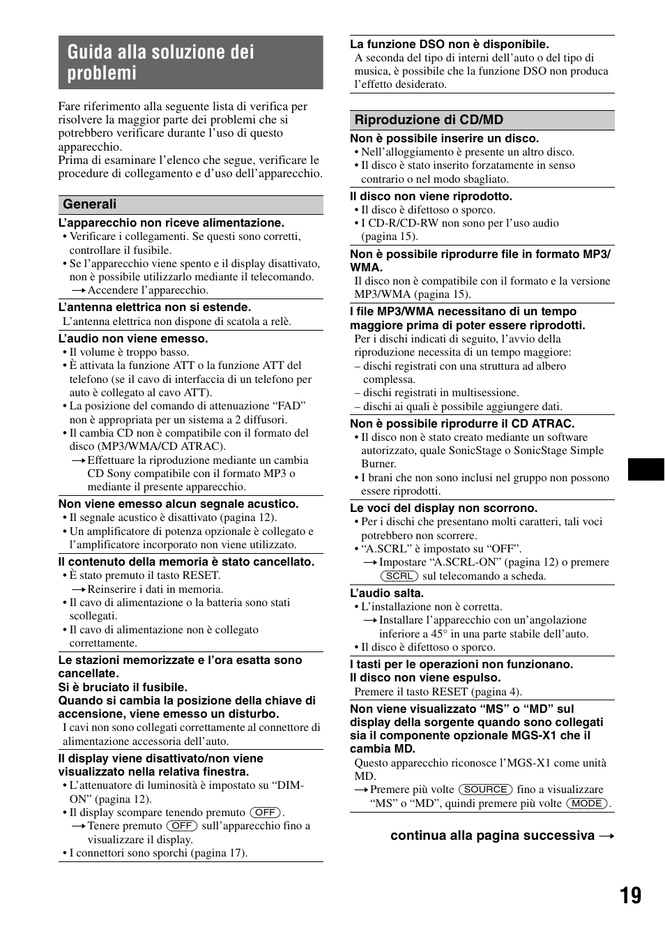 Guida alla soluzione dei problemi | Sony CDX-R450 User Manual | Page 77 / 100