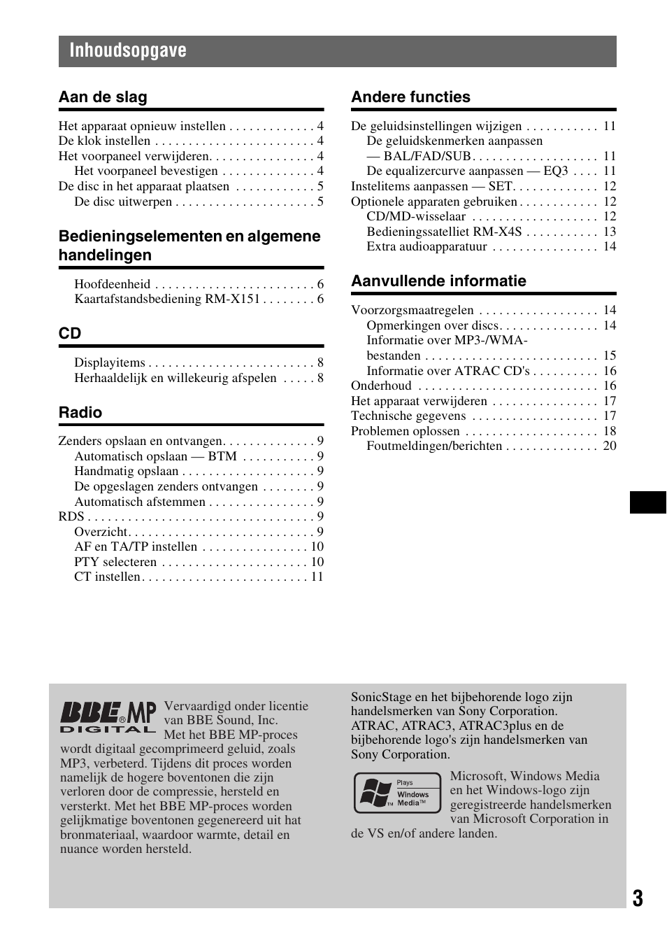 Inhoudsopgave | Sony CDX-R450 User Manual | Page 81 / 100