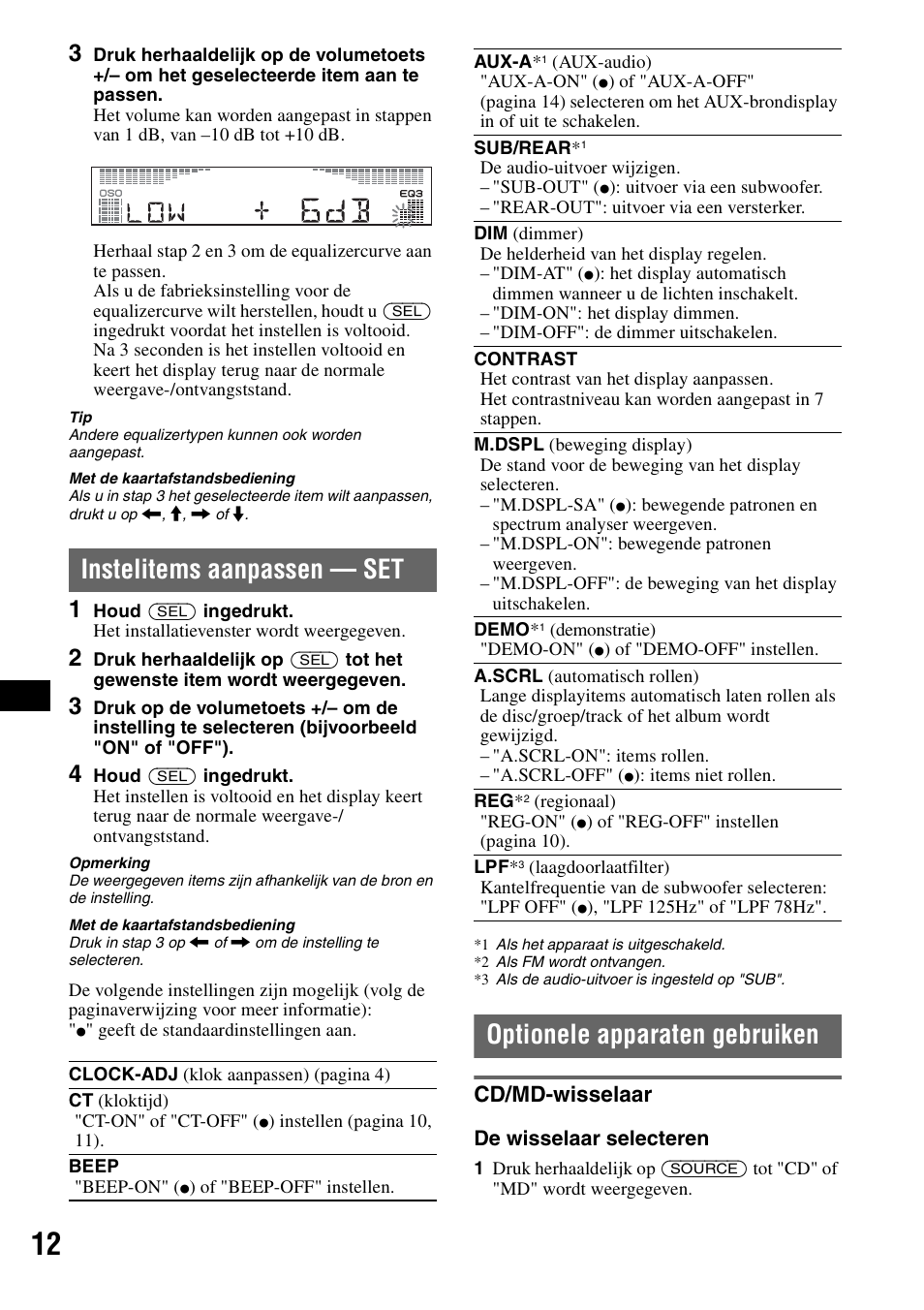 Instelitems aanpassen - set, Optionele apparaten gebruiken, Cd/md-wisselaar | Instelitems aanpassen — set | Sony CDX-R450 User Manual | Page 90 / 100