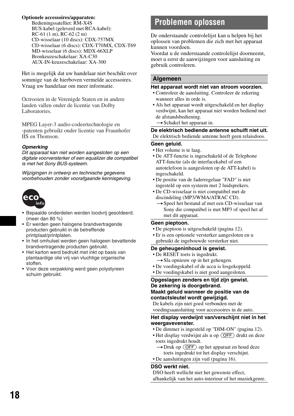 Problemen oplossen | Sony CDX-R450 User Manual | Page 96 / 100