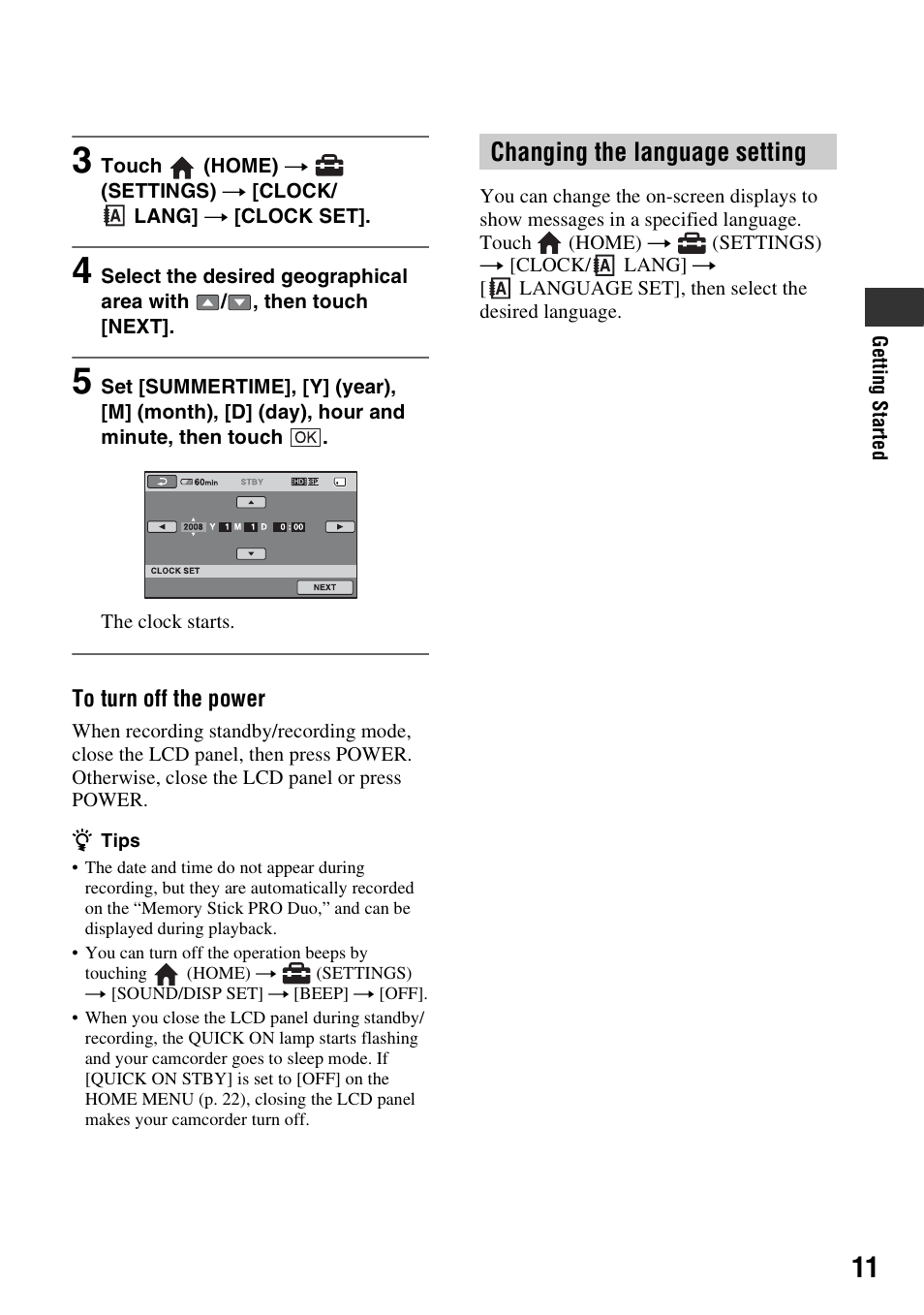 Changing the language setting, P. 11) | Sony 3-288-523-13(1) User Manual | Page 11 / 36