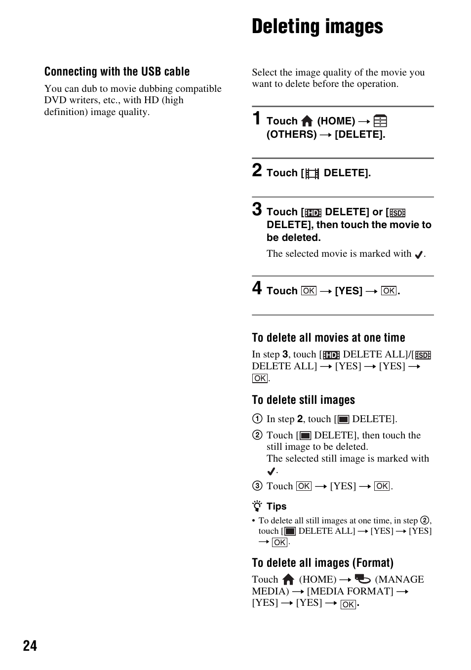 Deleting images, P. 24, P. 24) | Sony 3-288-523-13(1) User Manual | Page 24 / 36