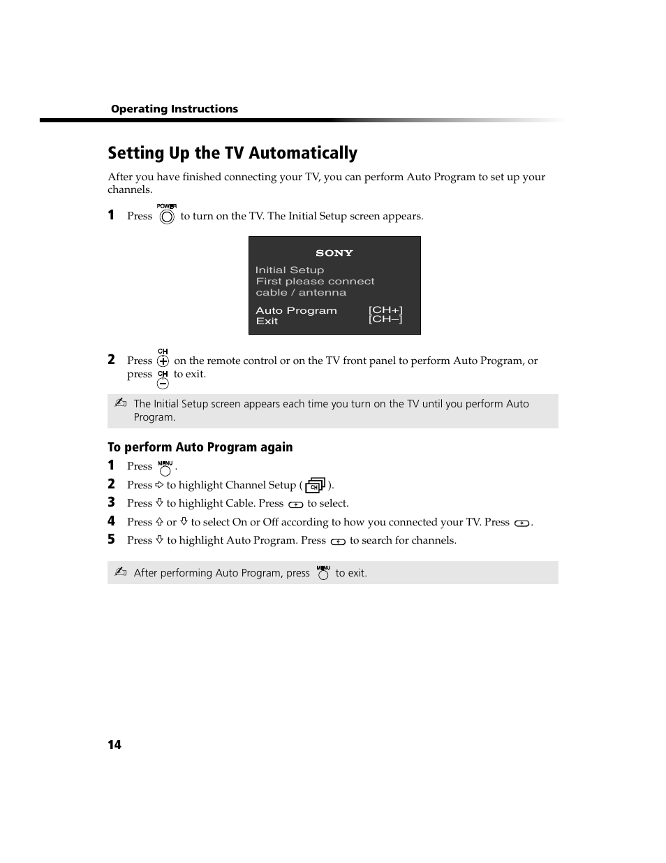 Setting up the tv automatically | Sony WEGA KV-13FS100 User Manual | Page 26 / 48