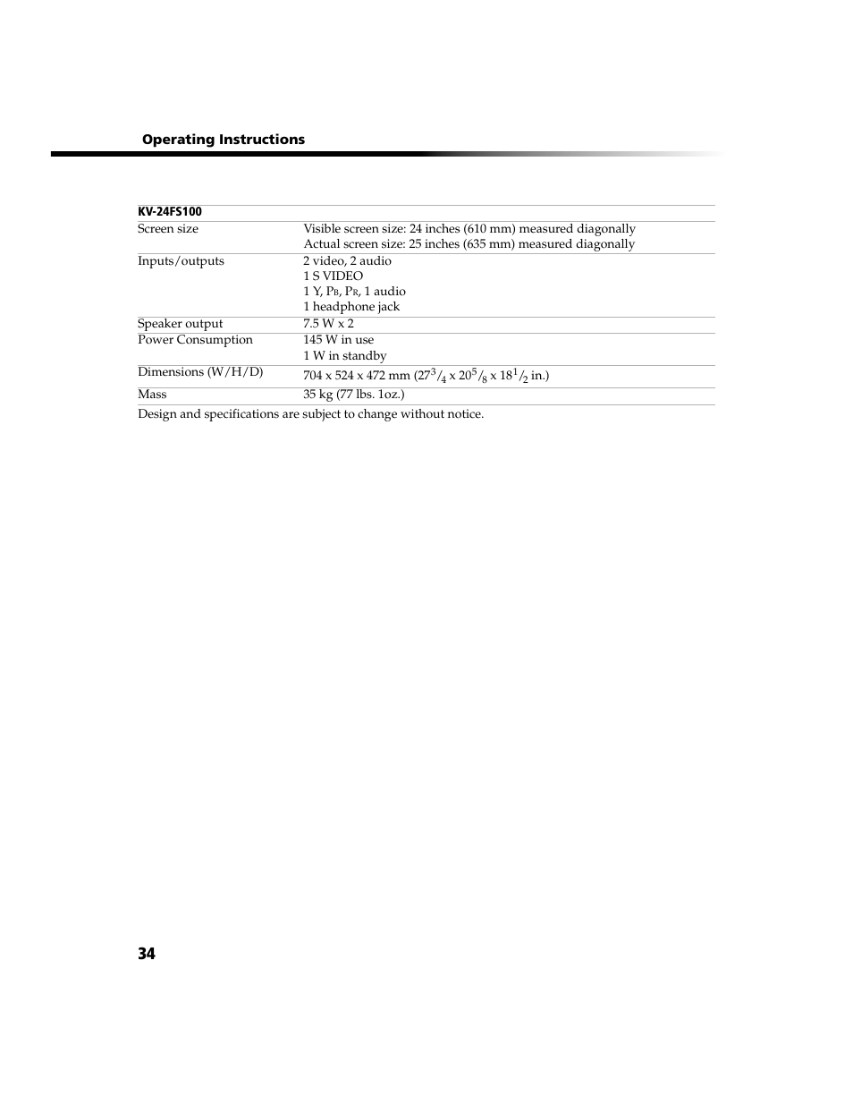 Sony WEGA KV-13FS100 User Manual | Page 46 / 48