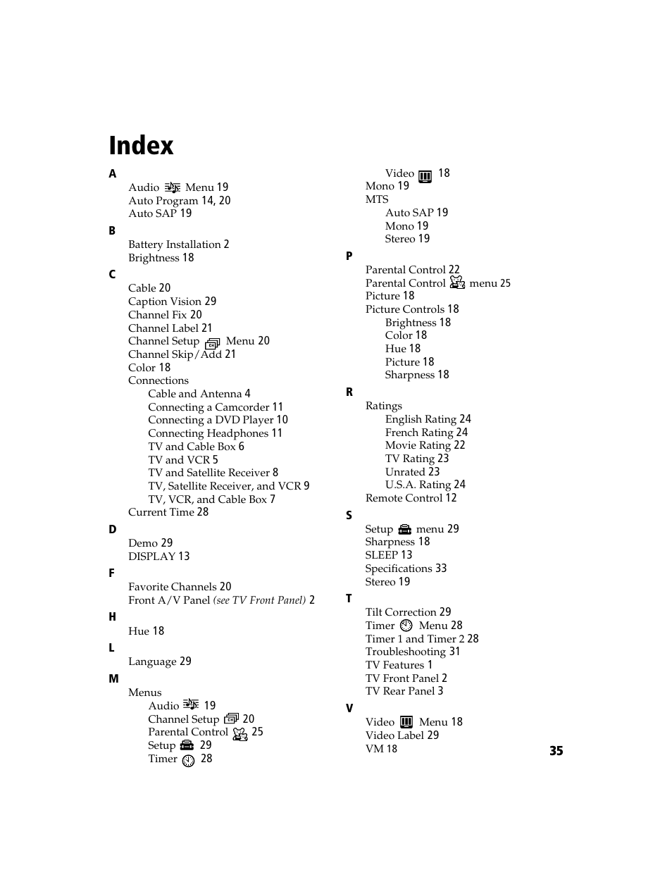 Index | Sony WEGA KV-13FS100 User Manual | Page 47 / 48