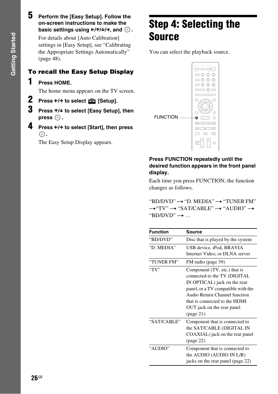 Step 4: selecting the source, Ages 26, 39) | Sony 4-178-247-13(2) User Manual | Page 26 / 80