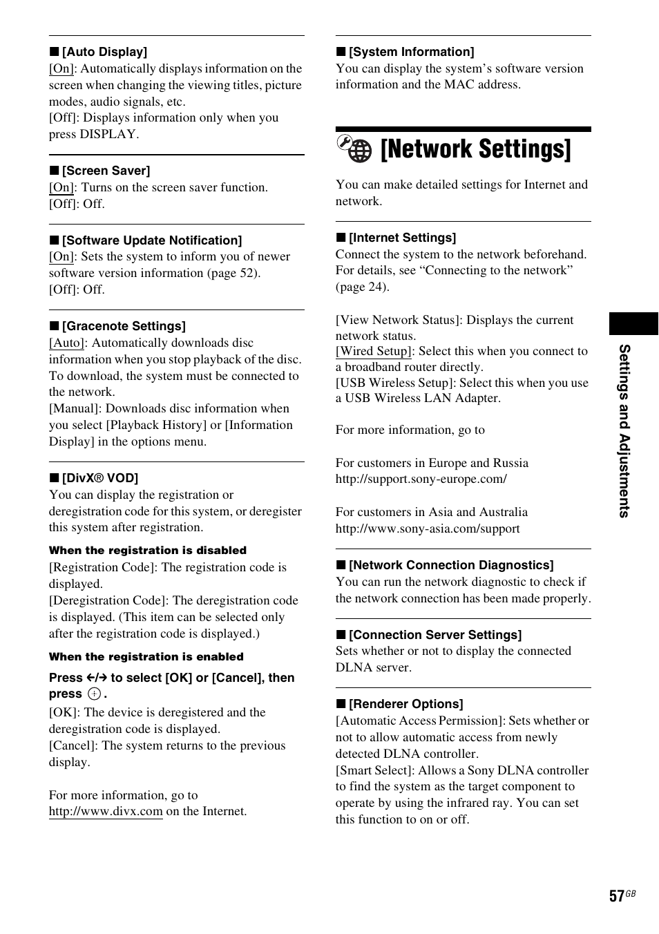 Network settings | Sony 4-178-247-13(2) User Manual | Page 57 / 80