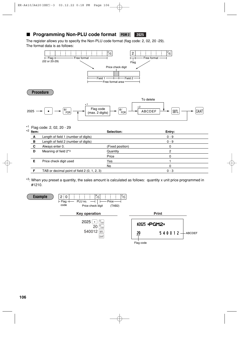 I` ` c, Programming non-plu code format | Sony ER-A420 User Manual | Page 108 / 190