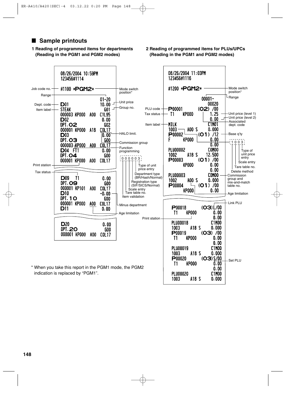 Sample printouts | Sony ER-A420 User Manual | Page 150 / 190