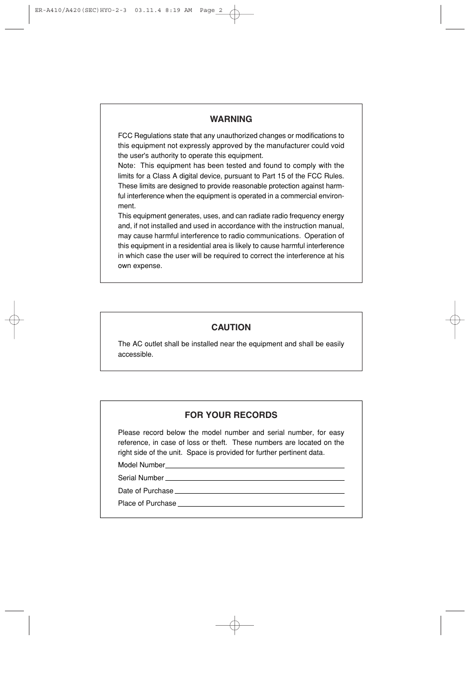 Sony ER-A420 User Manual | Page 2 / 190