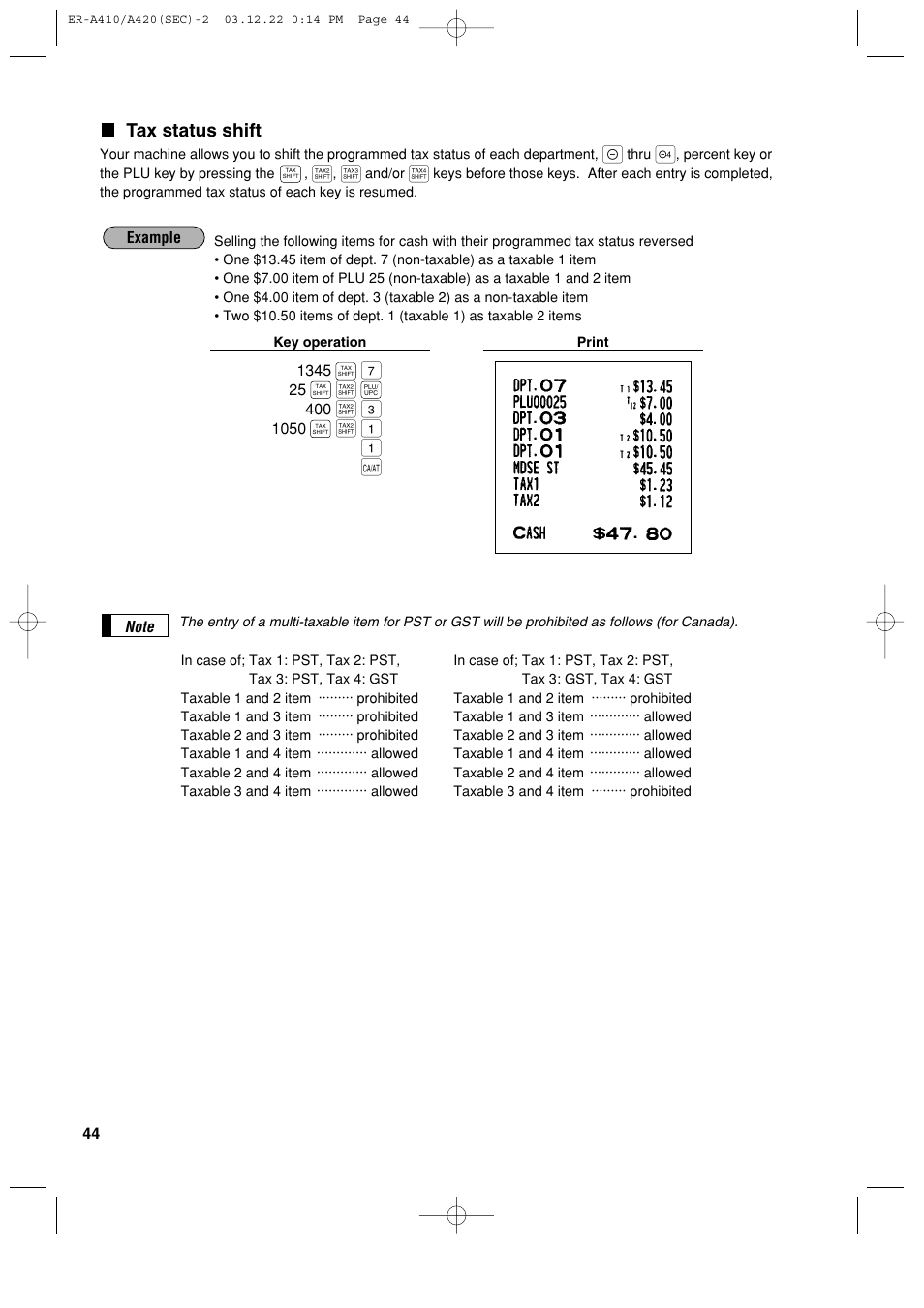 1 1 a, Tax status shift | Sony ER-A420 User Manual | Page 46 / 190