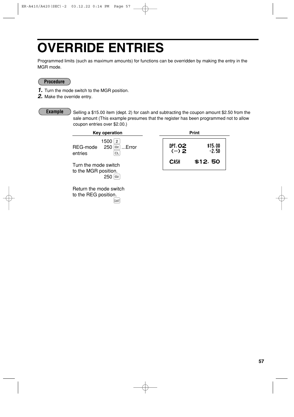 Override entries | Sony ER-A420 User Manual | Page 59 / 190