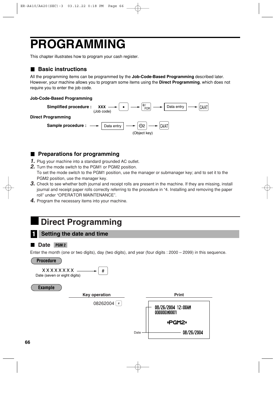 Programming, Direct programming | Sony ER-A420 User Manual | Page 68 / 190