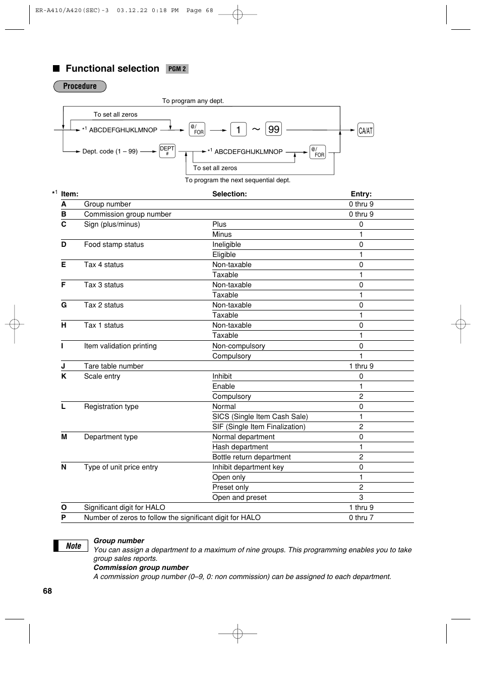 Functional selection | Sony ER-A420 User Manual | Page 70 / 190