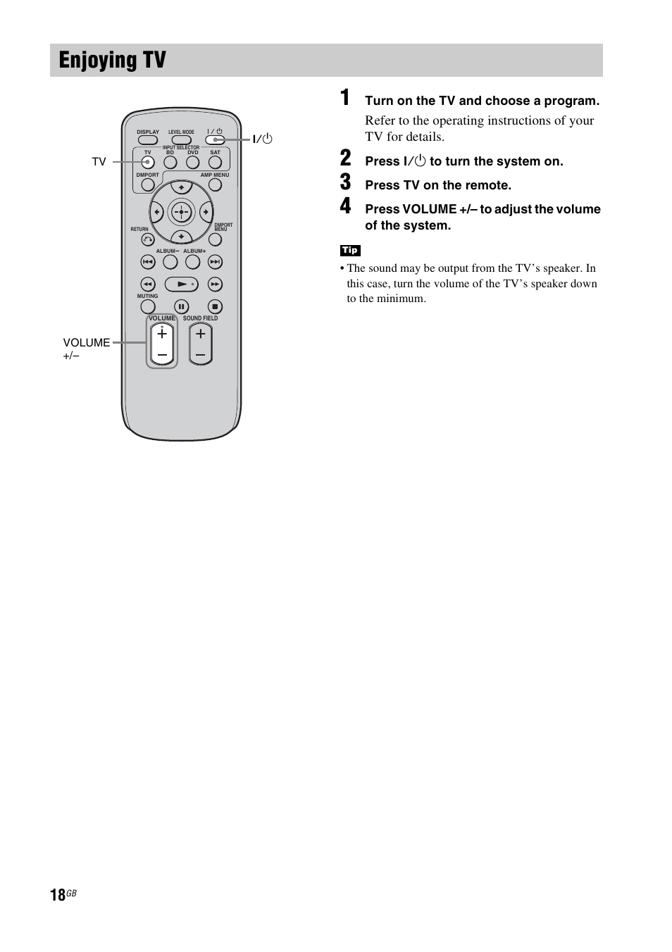 Enjoying tv | Sony 3-877-030-12(1) User Manual | Page 18 / 40