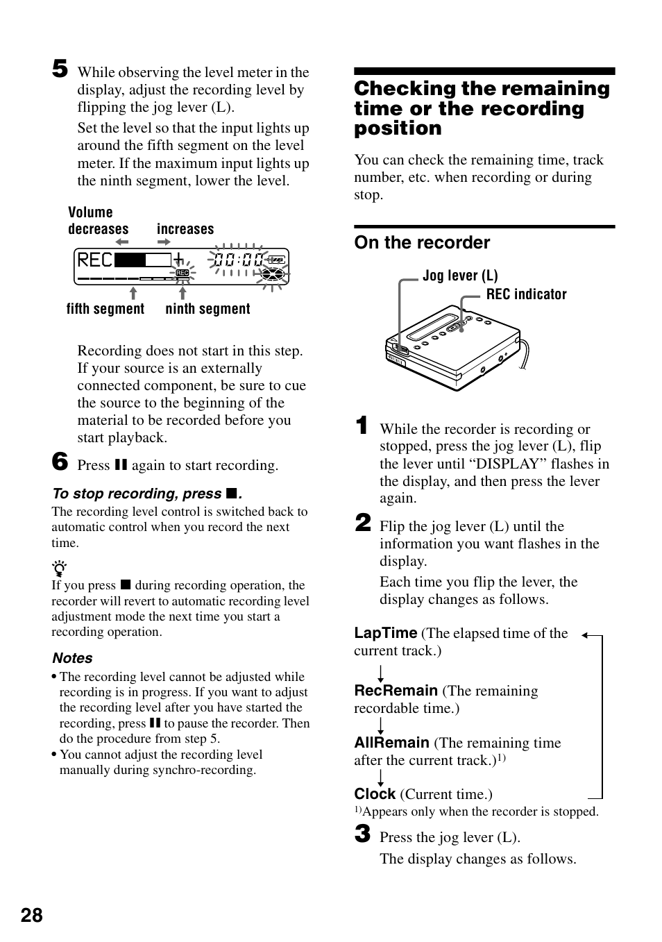 On the recorder | Sony MZ-R900 User Manual | Page 28 / 72