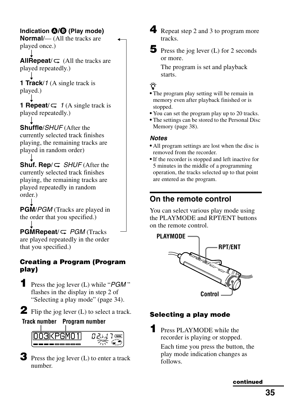 On the remote control | Sony MZ-R900 User Manual | Page 35 / 72