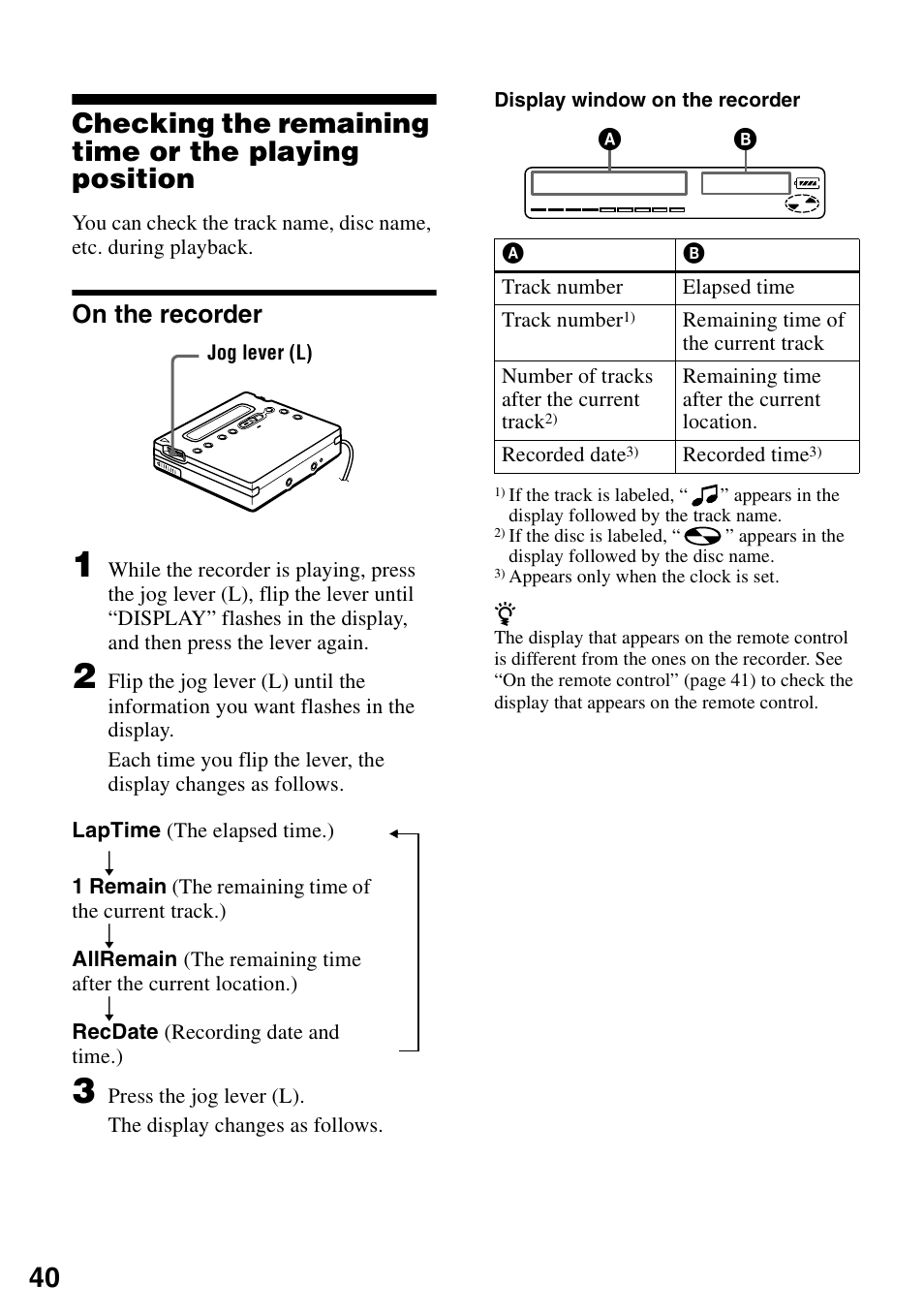 On the recorder, D 40 | Sony MZ-R900 User Manual | Page 40 / 72