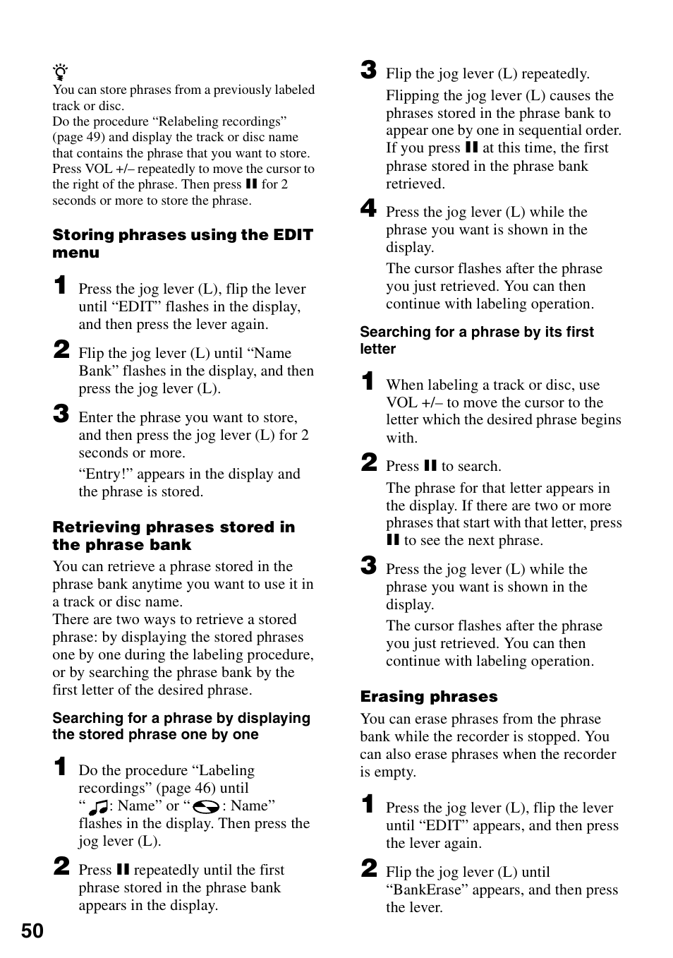 D 50 | Sony MZ-R900 User Manual | Page 50 / 72
