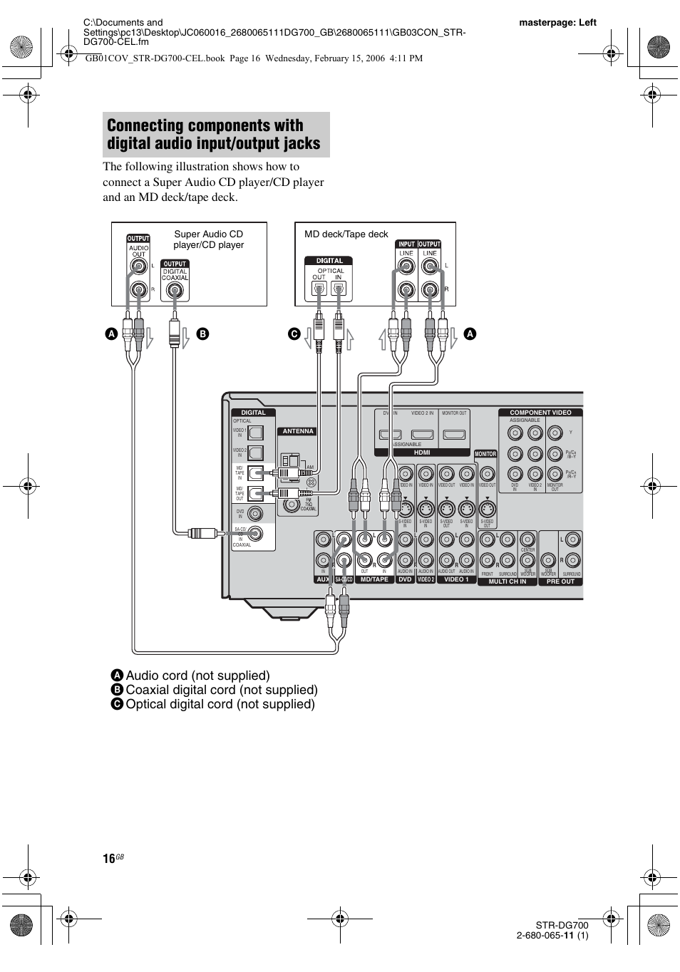 E 16, Super audio cd player/cd player md deck/tape deck | Sony STR-DG700 User Manual | Page 16 / 84