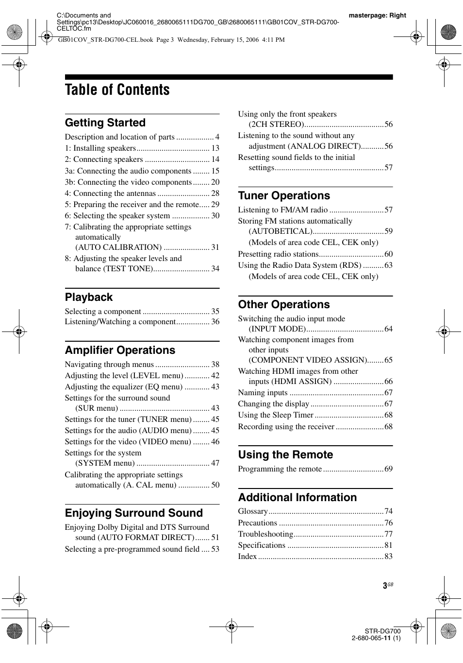 Sony STR-DG700 User Manual | Page 3 / 84