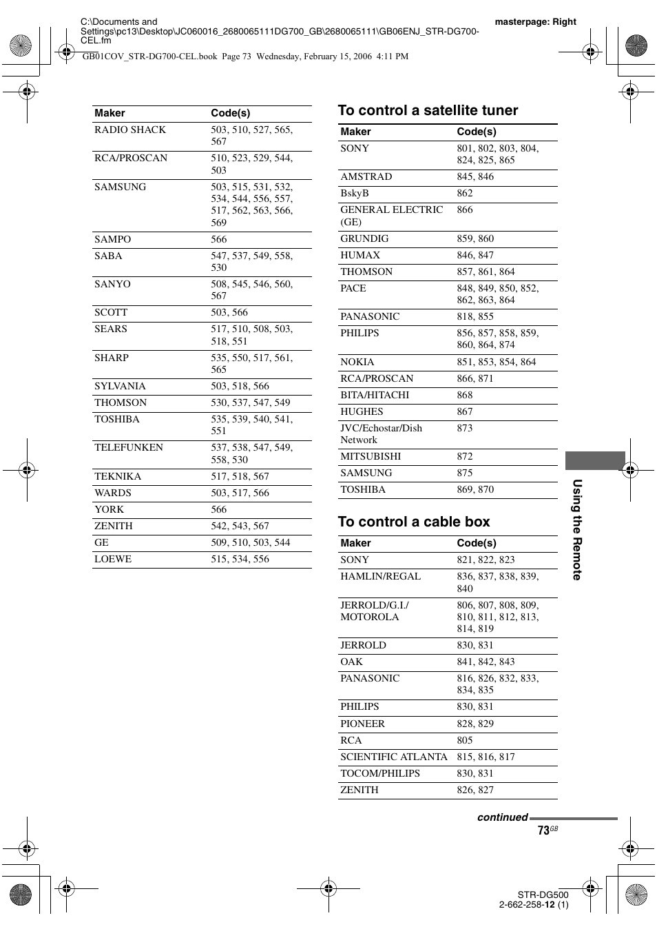 Sony STR-DG700 User Manual | Page 73 / 84