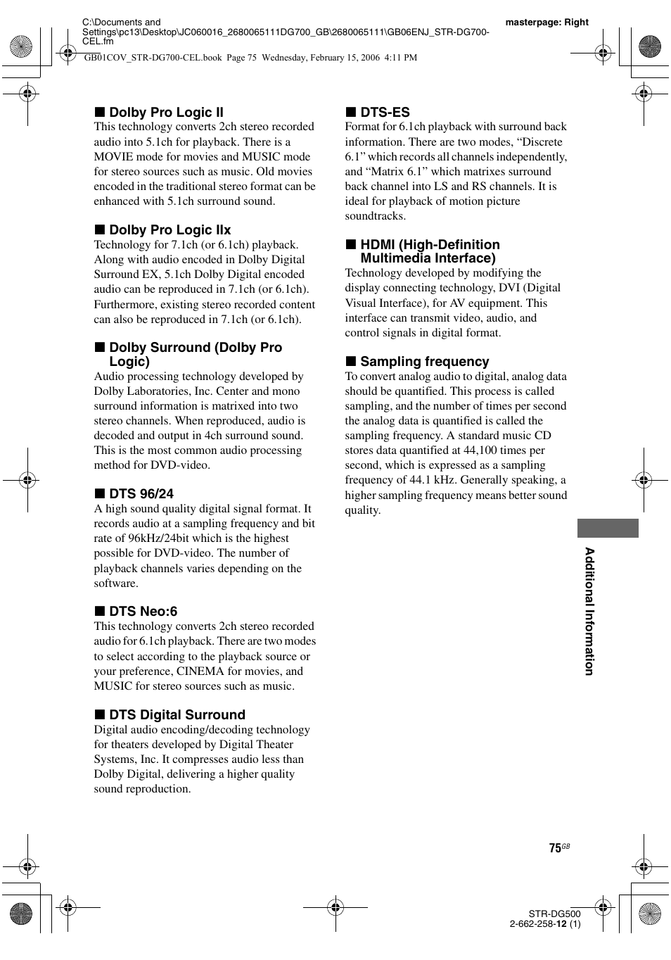 Sony STR-DG700 User Manual | Page 75 / 84