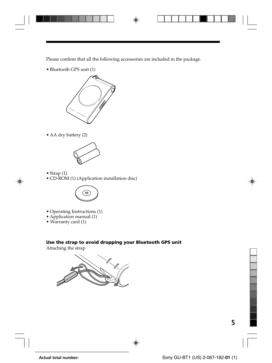 Confirming the package contents | Sony ZS-BT1 User Manual | Page 5 / 16