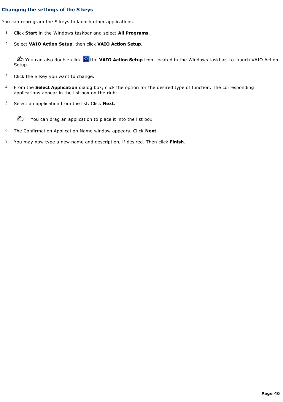 Changing the settings of the s keys | Sony PCV-RX450 User Manual | Page 40 / 119