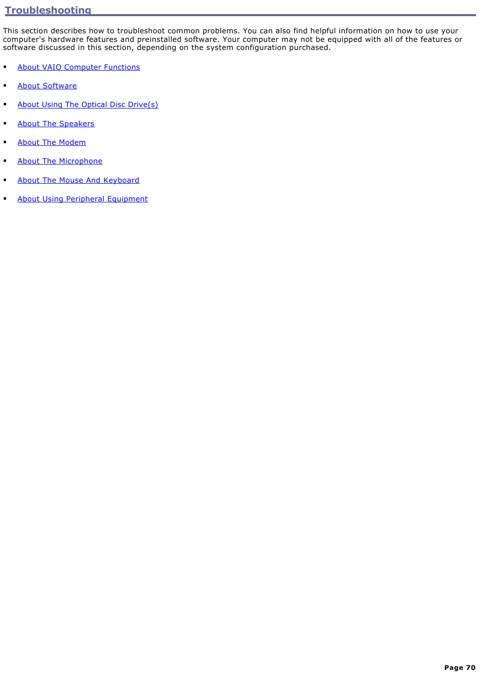 Troubleshooting | Sony PCV-RX450 User Manual | Page 70 / 119