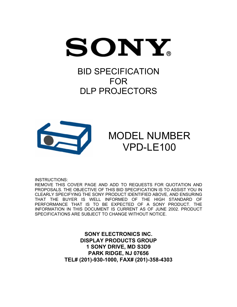 Sony VPD-LE100 User Manual | 7 pages