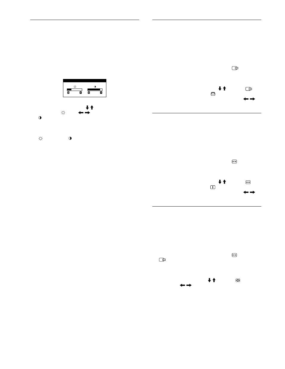 Adjusting the brightness and contrast, Adjusting the centering of the picture (center), Adjusting the size of the picture (size) | Enlarging or reducing the picture (zoom), 10 adjusting the brightness and contrast | Sony CPD-E400P User Manual | Page 10 / 132