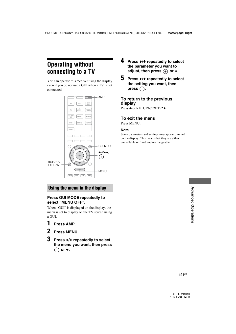 Operating without connecting to a tv | Sony STR-DN1010 User Manual | Page 101 / 136