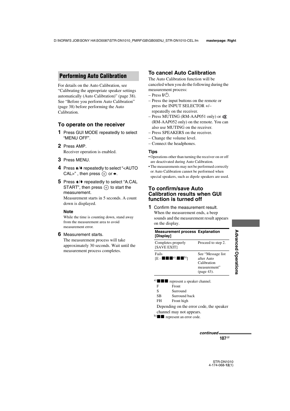 Performing auto calibration | Sony STR-DN1010 User Manual | Page 107 / 136