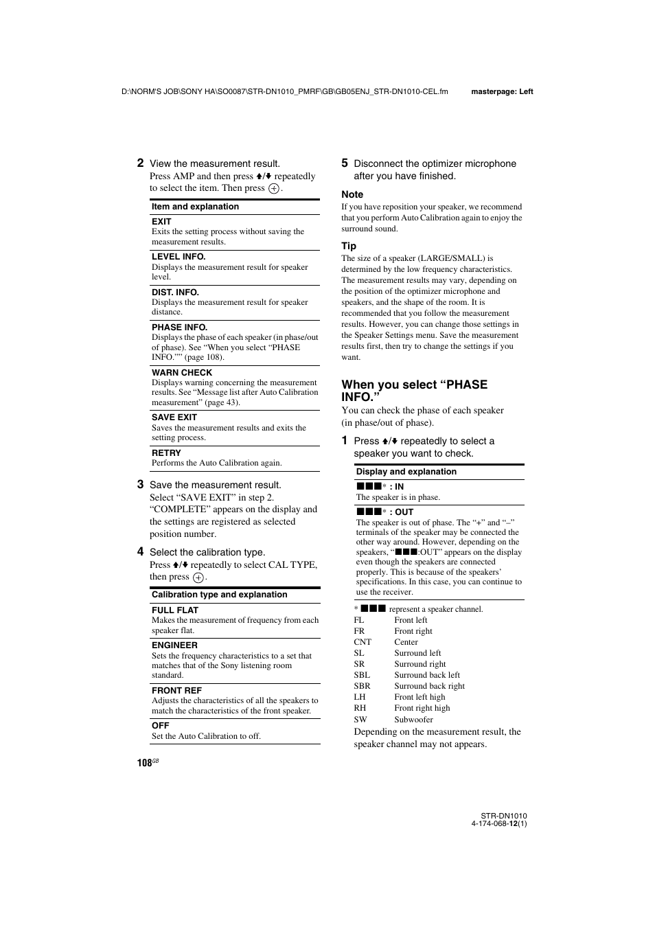 When you select “phase info | Sony STR-DN1010 User Manual | Page 108 / 136